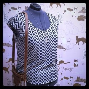 White and Navy Chveron Blouse
